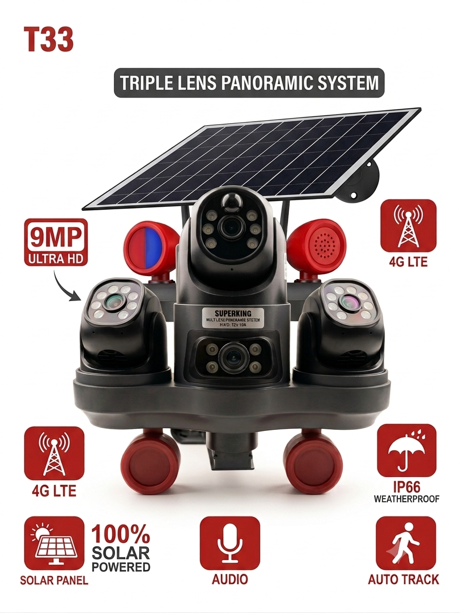 V380 3Lens 3ptz solar Camera