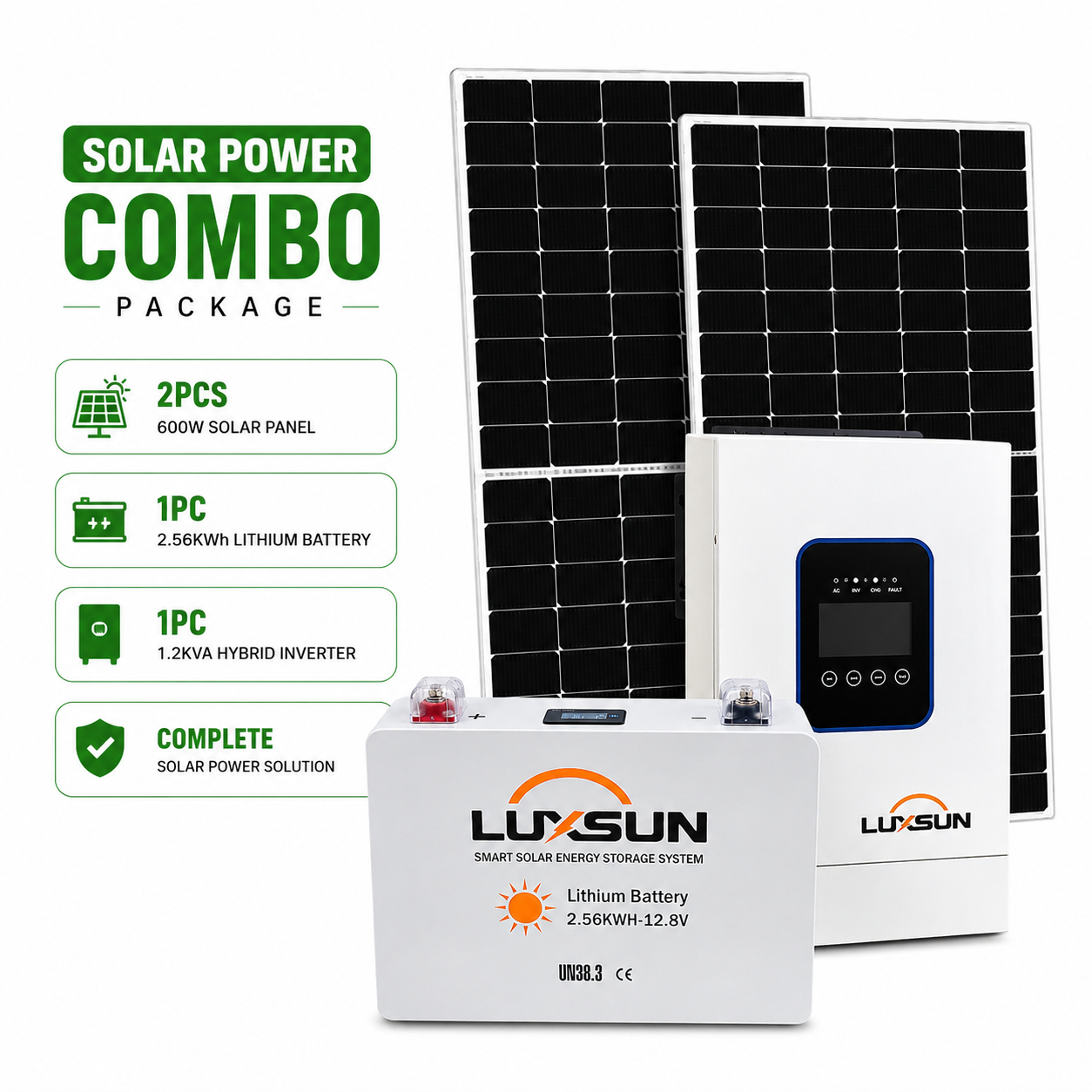 LUXSUN 1.2kva By 2.56KWh Solar Combo