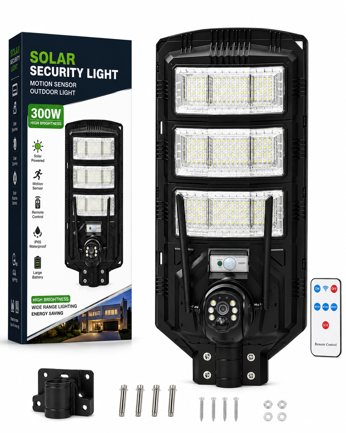 300W Solar LED Street Light with Integrated Security Camera